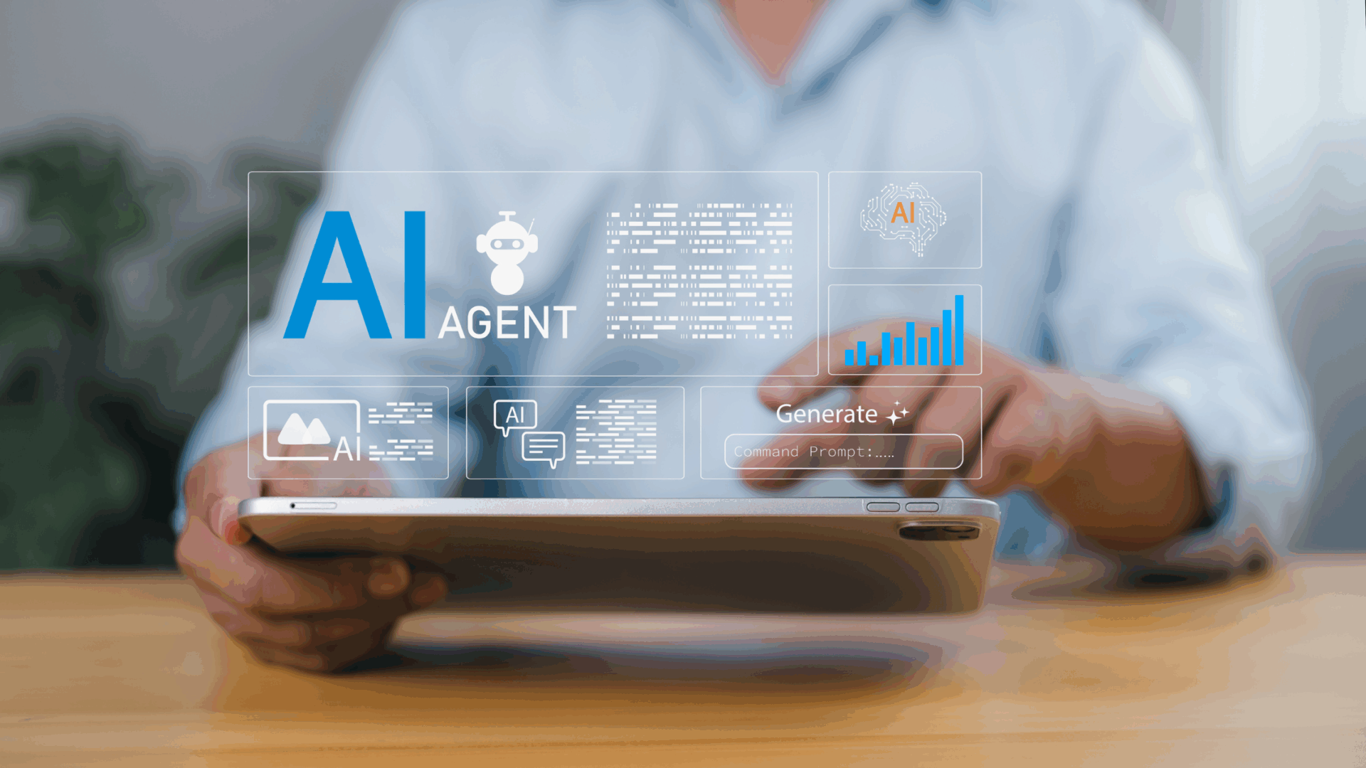 Business professional using AI-powered tools and automation technology